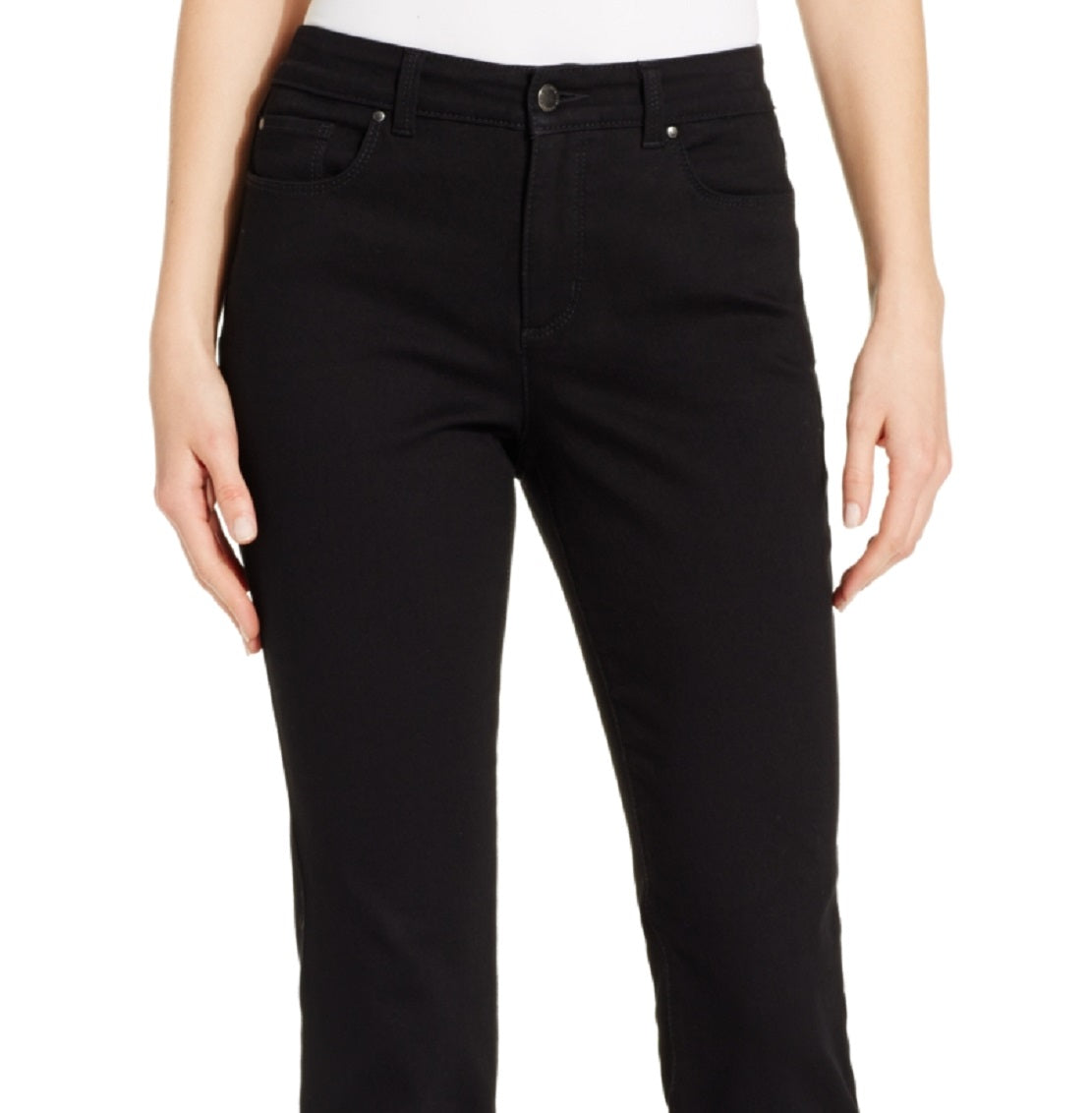 Calça jeans curta feminina Charter Club Lexington Tummy Control com perna reta, preta, tamanho 6