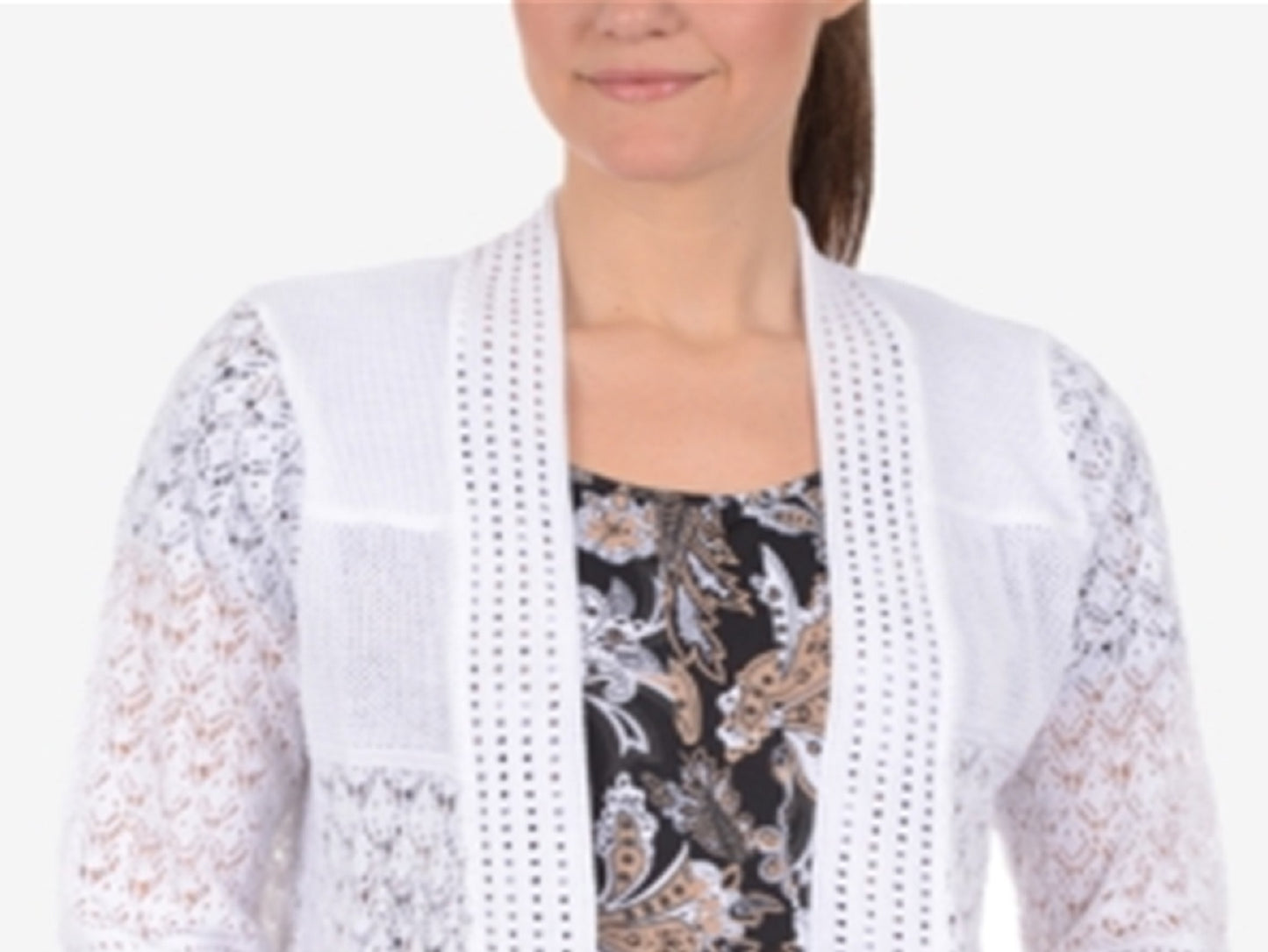 NY Collection Feminino Manga Cotovelo Aberta Frente Shrug Branco Tamanho X-G