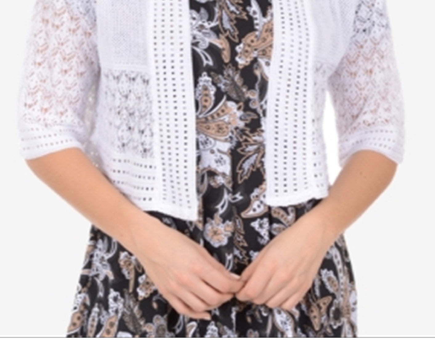 NY Collection Feminino Manga Cotovelo Aberta Frente Shrug Branco Tamanho X-G