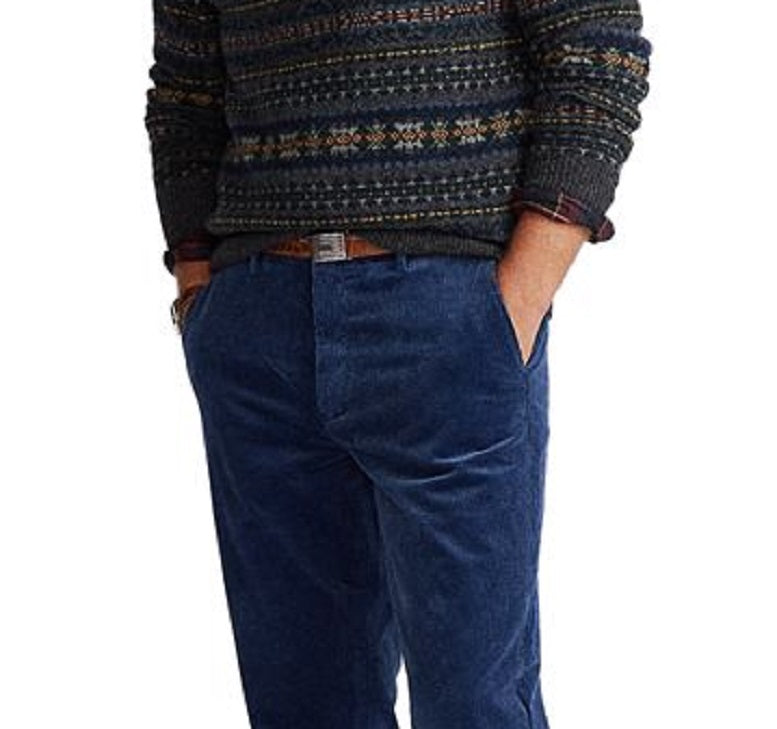Calça de veludo cotelê Ralph Lauren masculina, elástica, ajuste clássico, azul, tamanho 36