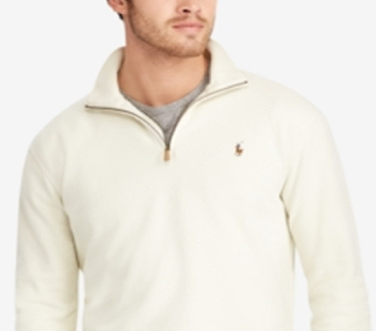 Camisa polo masculina Ralph Lauren com gola falsa canelada e rúgbi, tamanho grande, marrom