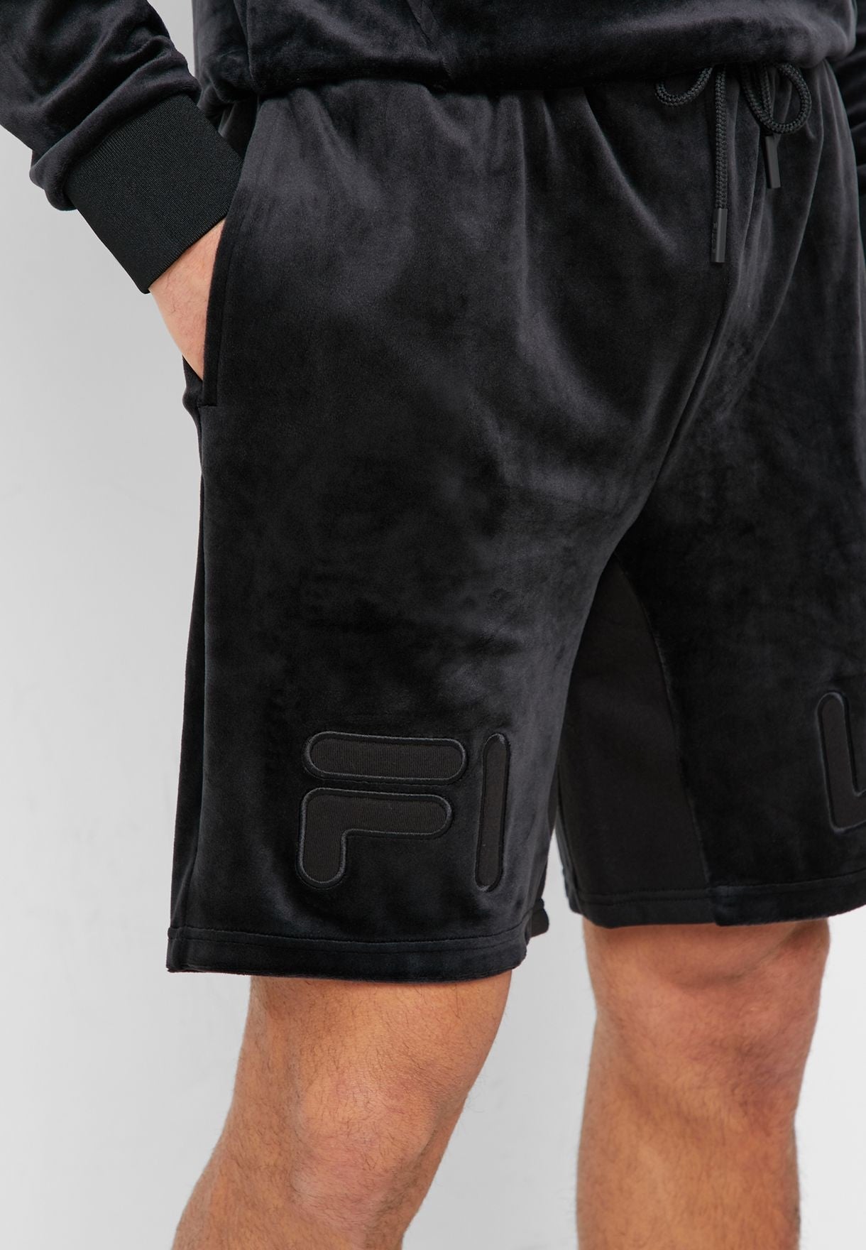 Shorts Fila Arc Classic Fit Stretch Velour Logo Masculino Preto Tamanho Grande