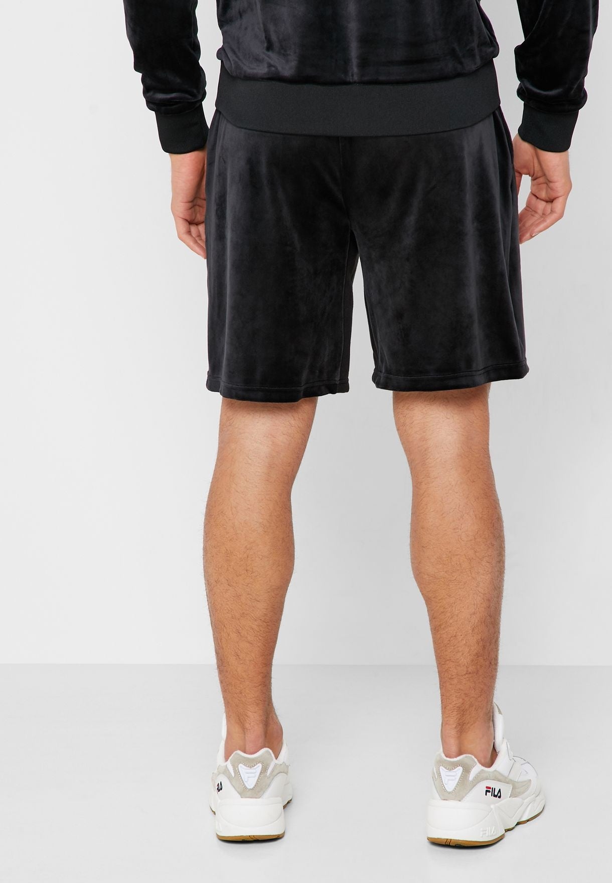 Shorts Fila Arc Classic Fit Stretch Velour Logo Masculino Preto Tamanho Grande