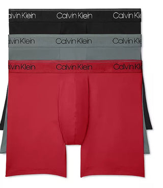 Pacote com 3 cuecas Calvin Klein masculinas de microfibra elástica de cintura baixa, tamanho grande, vermelhas
