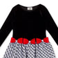 Vestido de veludo com cintura baixa e laço para meninas, edição rara, preto, tamanho 4T