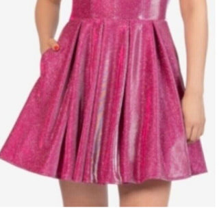 Vestido Skater Glitter Mesh da B Darlin Junior, Rosa, Tamanho 11/12
