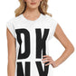 Túnica feminina DKNY com estampa gráfica explodida, branca, tamanho pequeno