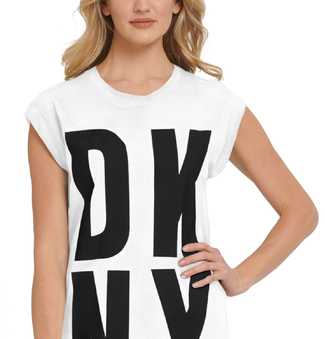 Túnica feminina DKNY com estampa gráfica explodida, branca, tamanho pequeno