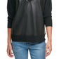 Moletom feminino DKNY com decote em V frontal em couro sintético, preto, tamanho extragrande