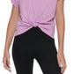Camiseta feminina DKNY de algodão com nó e logotipo, roxa, tamanho extragrande