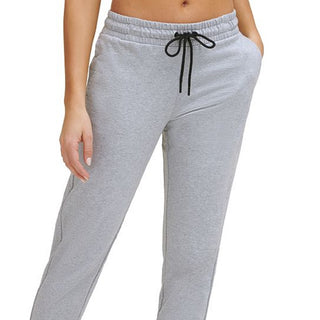 Calça jogger feminina DKNY de algodão com strass e logotipo cinza, tamanho pequeno