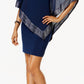 Vestido tubinho assimétrico com acabamento em folha de alumínio SL Fashions, azul, tamanho 12