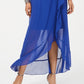 Vestido longo feminino SL Fashions com sobrepeliz alto e baixo, azul, tamanho 6