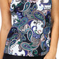 Maiô tankini com aro estampado Paisley Paradise Cali feminino Island Escape, preto, tamanho 16