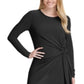 Vestido feminino DKNY com nó lateral e comprimento até o joelho, preto, tamanho pequeno