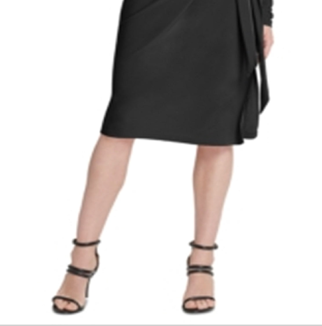 Vestido feminino DKNY com nó lateral e comprimento até o joelho, preto, tamanho pequeno