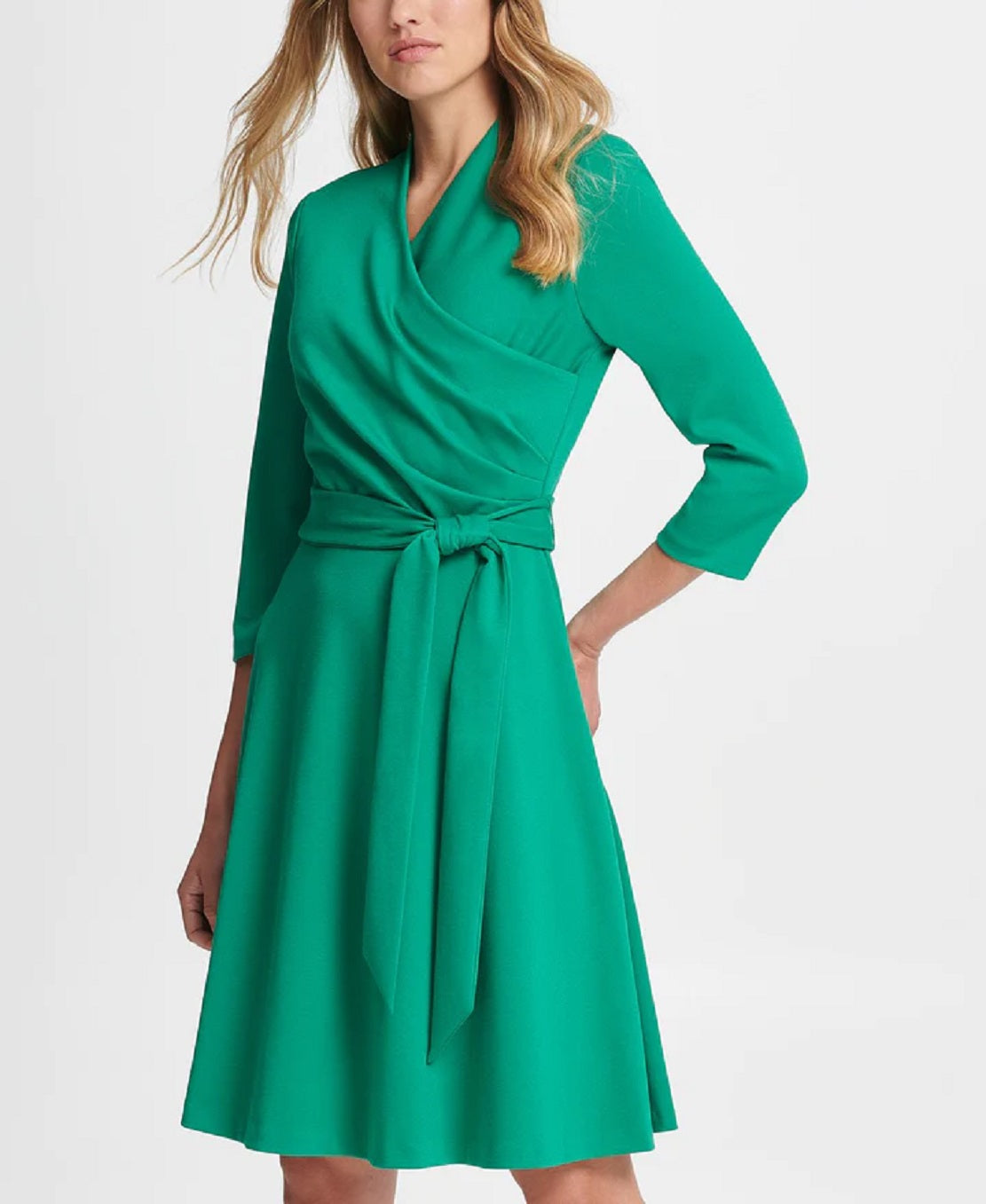 Vestido feminino DKNY Surplice Ponte Fit &amp; Flare Verde Tamanho 12