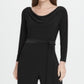 Macacão feminino DKNY com decote canoa e manga comprida, preto, tamanho 4