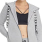 Moletom com capuz feminino DKNY com logotipo e zíper, cinza, tamanho médio