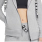 Moletom com capuz feminino DKNY com logotipo e zíper, cinza, tamanho médio