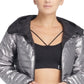 Jaqueta esportiva reversível com capuz e dobrável DKNY feminina, cinza, tamanho extragrande