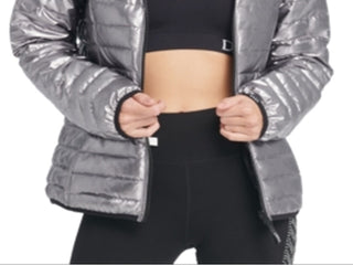 Jaqueta esportiva reversível com capuz e dobrável DKNY feminina, cinza, tamanho extragrande