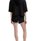 Moletom com capuz curto feminino DKNY Rainbow String, preto, tamanho médio