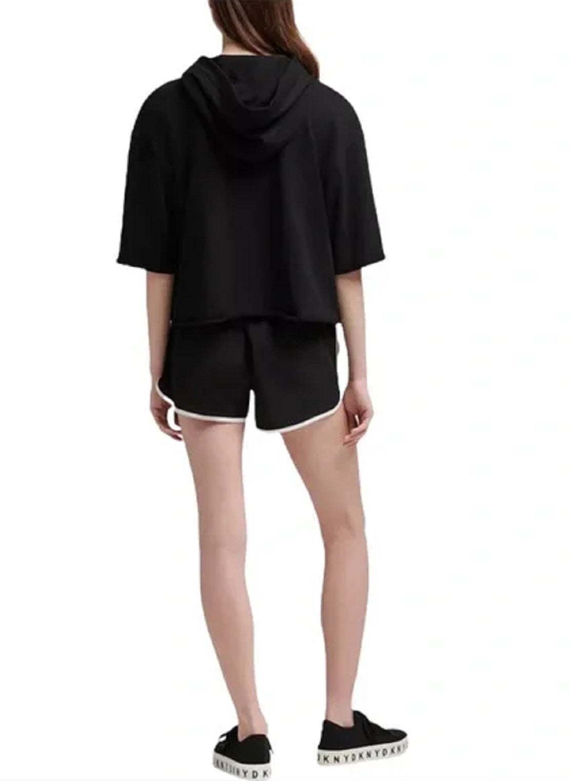Moletom com capuz curto feminino DKNY Rainbow String, preto, tamanho médio