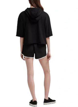 DKNY Women's Rainbow String Cropped Hoodie Black Size Medium