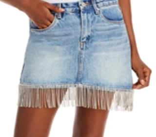 Saia jeans feminina Blanknyc com franjas de algodão, azul, tamanho 24