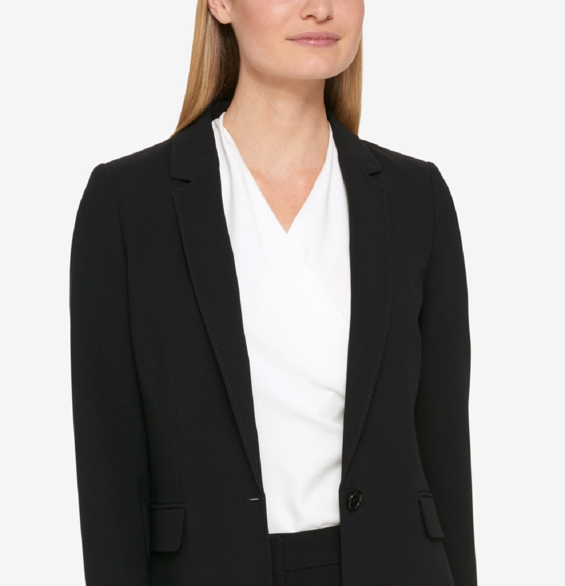 Blazer feminino DKNY Pick Stitch com botão único, preto, tamanho 8, pequeno