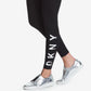 Calça legging feminina DKNY Sport com logo e cintura alta, comprimento total, preta, tamanho médio