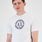 Camiseta masculina AX Armani Exchange com estampa circular e ícone, branca, tamanho pequeno