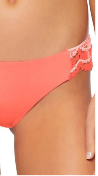 Calcinha de biquíni Becca Virtue CORAL CRUSH Crochê com acabamento em crochê, rosa, tamanho grande