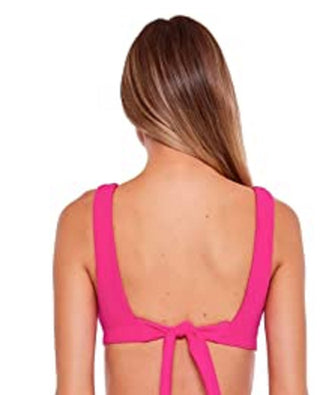 Biquíni Becca feminino franzido com amarração nas costas e estampa texturizada, rosa