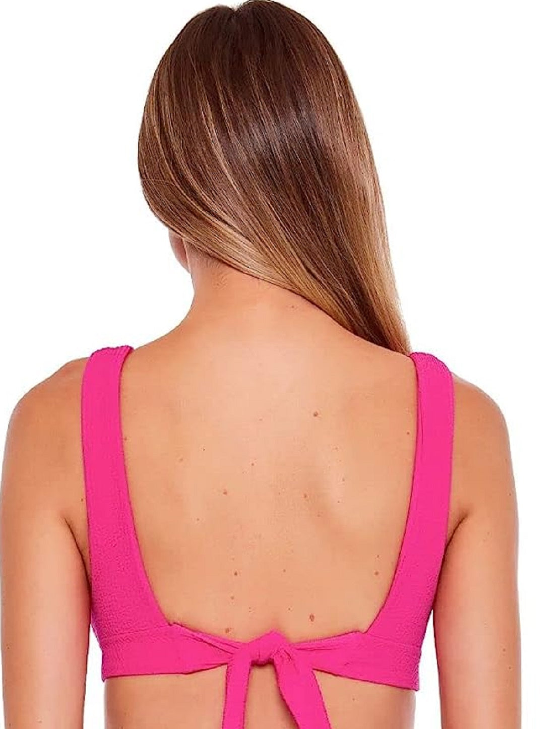 Biquíni Becca feminino franzido com amarração nas costas e estampa texturizada, rosa