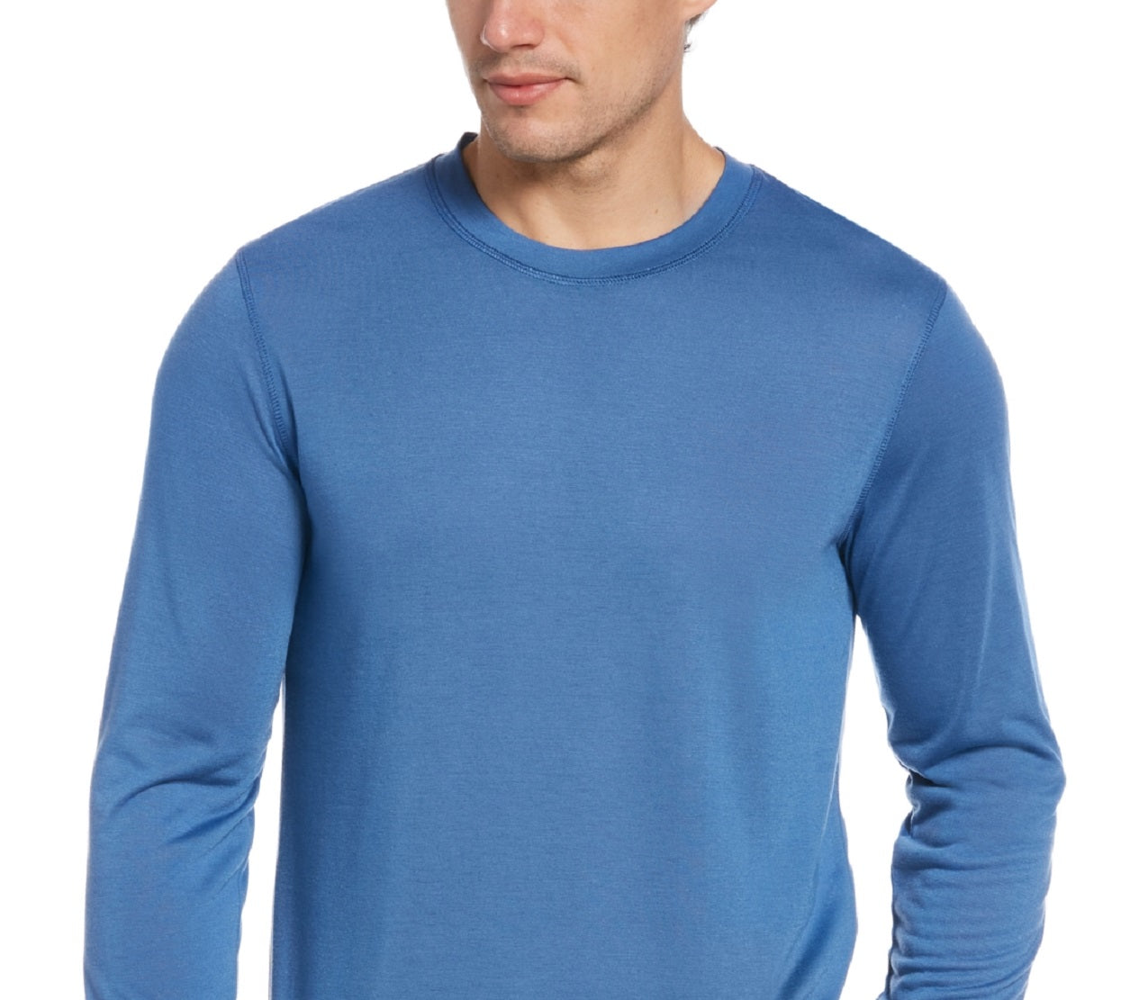 Camiseta de pijama de manga comprida Perry Ellis masculina, azul, tamanho grande