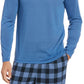 Camiseta de pijama de manga comprida Perry Ellis masculina, azul, tamanho grande
