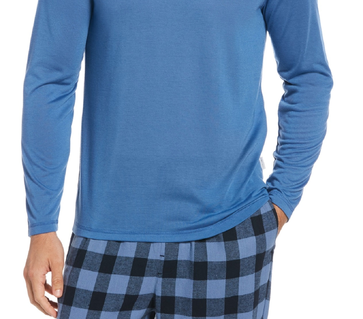 Camiseta de pijama de manga comprida Perry Ellis masculina, azul, tamanho grande