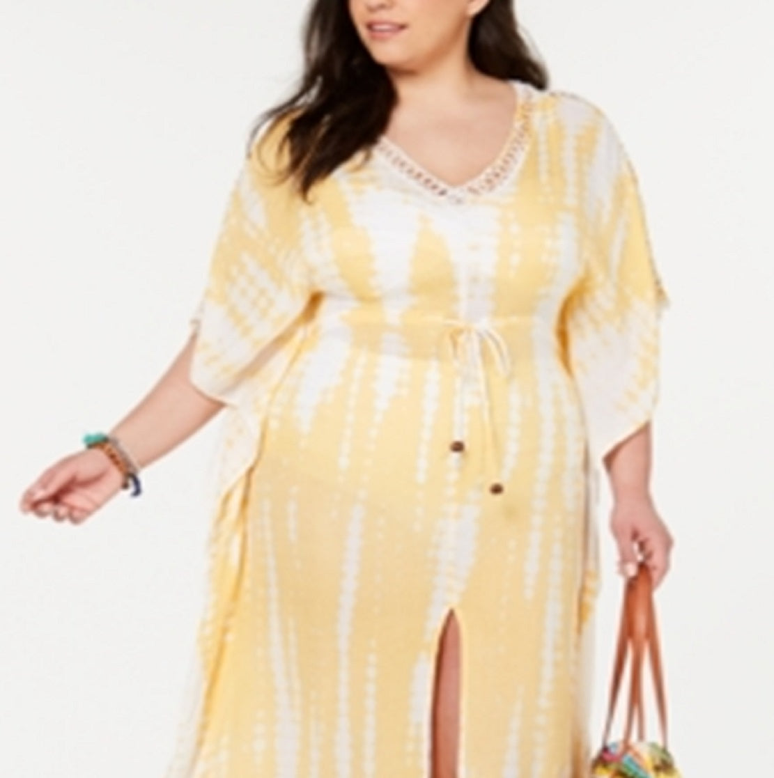 Vestido de saída de praia Raviya para mulheres, tamanho 1X, amarelo, tie-dye