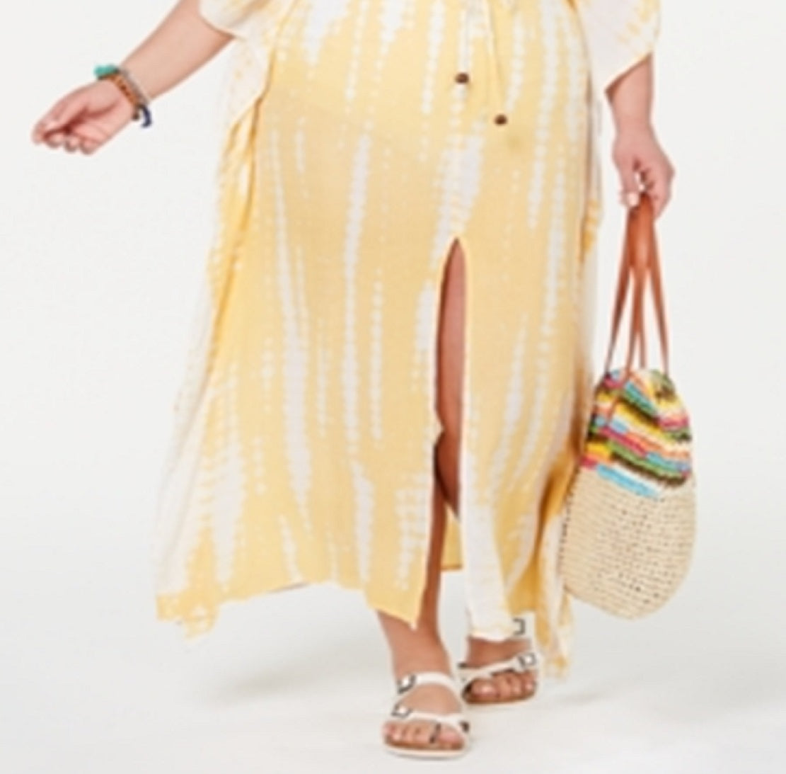 Vestido de saída de praia Raviya para mulheres, tamanho 1X, amarelo, tie-dye