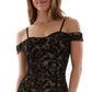 Vestido de veludo flocado com ombros de fora e franzidos BCX Junior, preto, tamanho XX-S