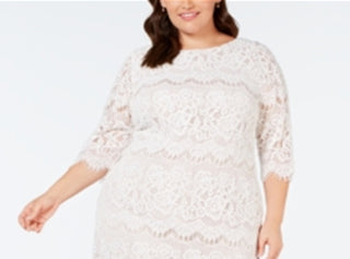 Vestido de renda recortado plus size feminino Jessica Howard, branco, tamanho pequeno e pequeno