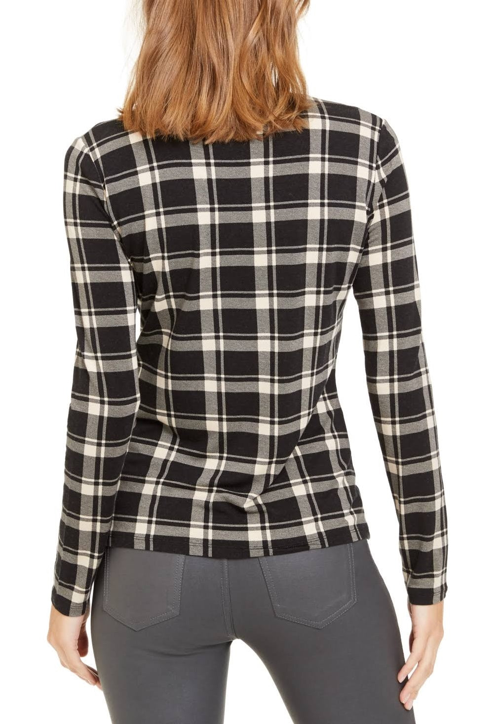 Top de malha xadrez Pacato Max Mara feminino Weekend, manga comprida, preto, tamanho pequeno