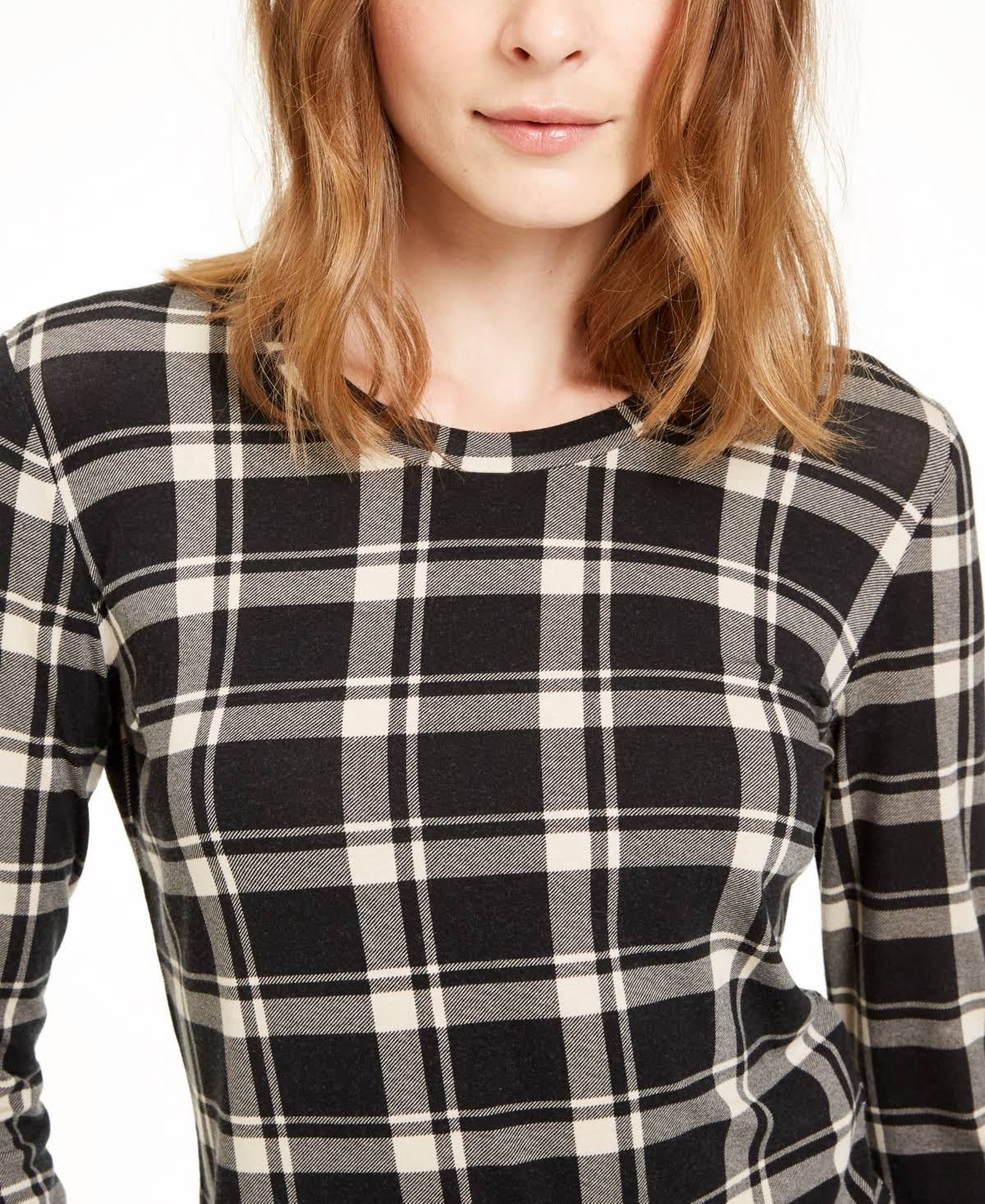Top de malha xadrez Pacato Max Mara feminino Weekend, manga comprida, preto, tamanho pequeno