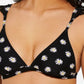 Biquíni feminino Hula Honey com babados florais e triângulo, preto, tamanho extragrande