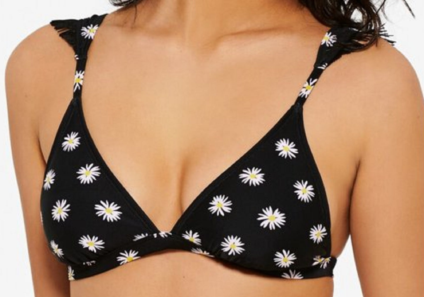 Biquíni feminino Hula Honey com babados florais e triângulo, preto, tamanho extragrande