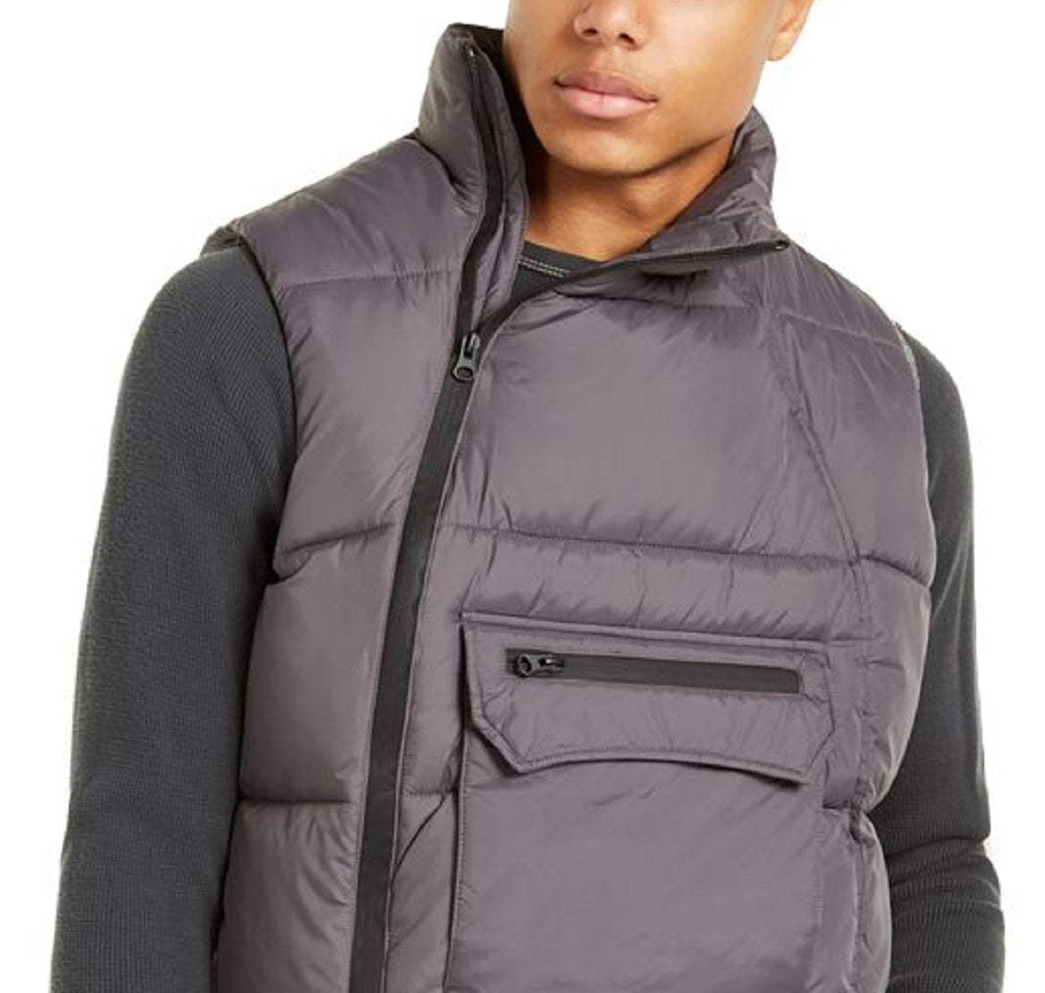 Colete acolchoado masculino American Stitch com zíper lateral, cinza, tamanho médio