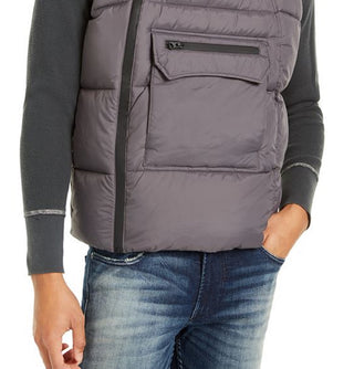 Colete acolchoado masculino American Stitch com zíper lateral, cinza, tamanho médio