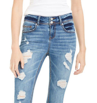 Calça jeans desgastada de dois botões Indigo Rein Junior, azul, tamanho 7